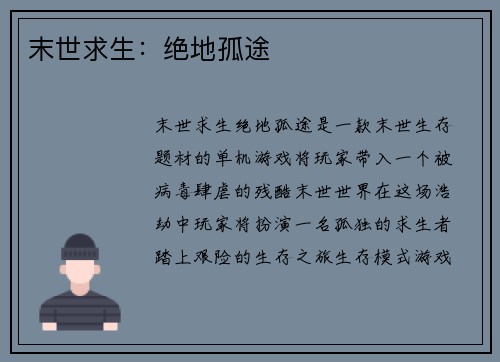末世求生：绝地孤途